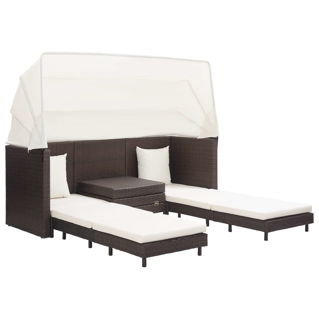 vidaXL Canapé-lit extensible 3 places avec toit Résine tressée Marron