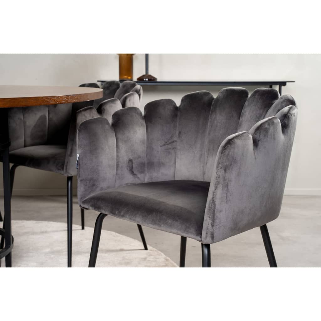 Venture Home Chaise à dîner Limhamn Velours Noir et gris