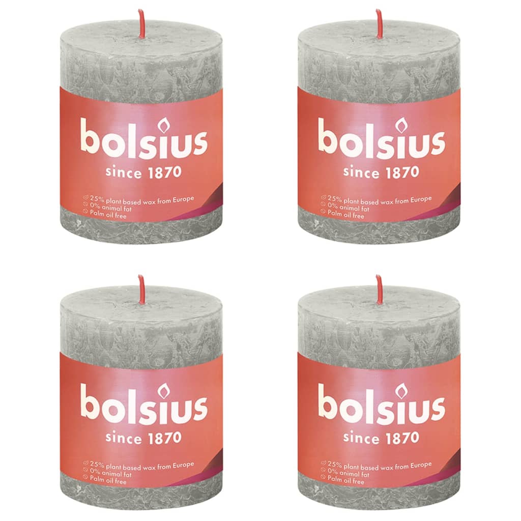 Bolsius Bougies pilier rustiques Shine 4 pcs 80x68 mm Gris sableux