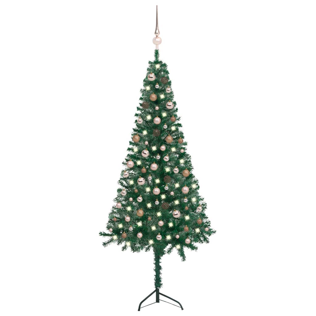 vidaXL Arbre de Noël artificiel d'angle LED et boules vert 210 cm PVC