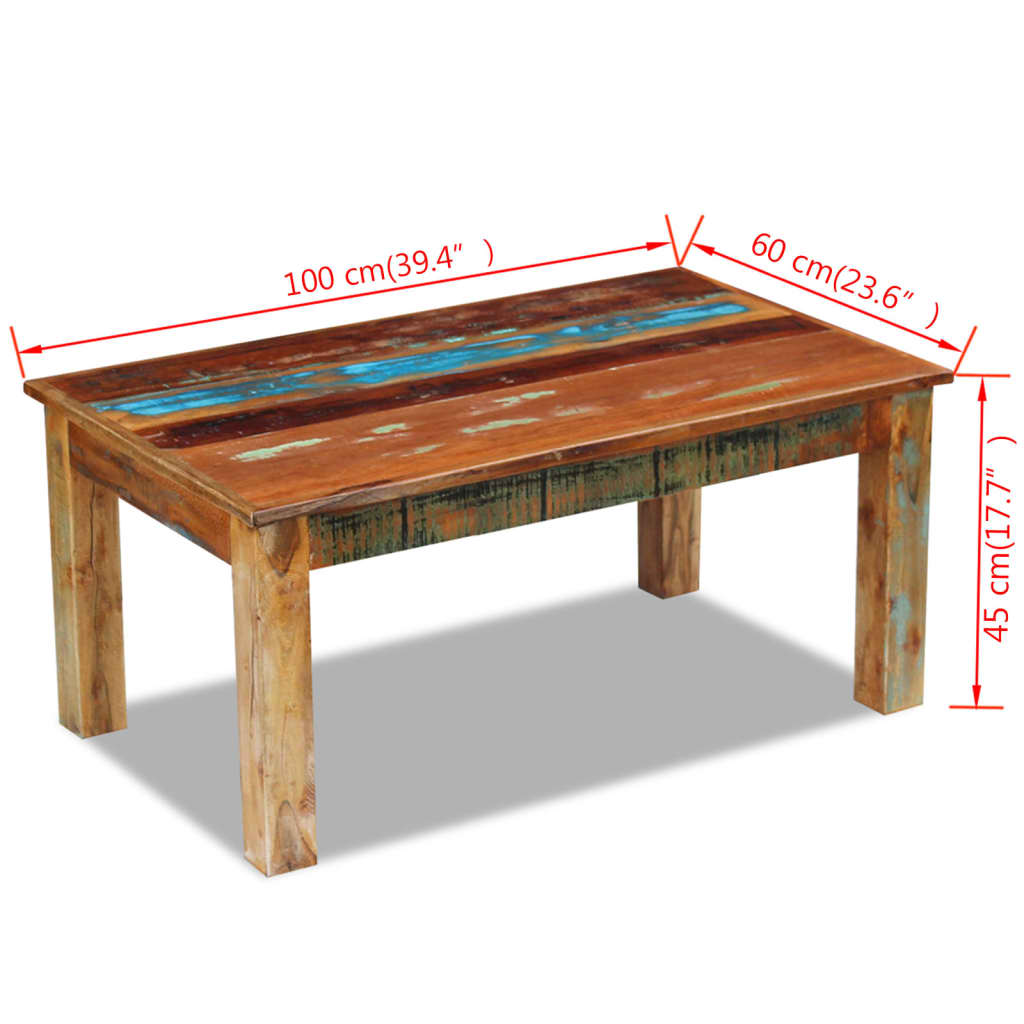 vidaXL Table basse Bois de récupération massif 100x60x45 cm