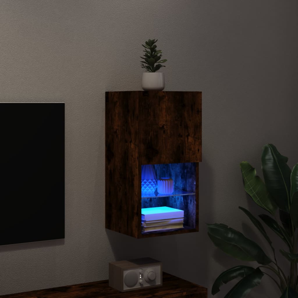 vidaXL Meuble TV avec lumières LED chêne fumé 30,5x30x60 cm