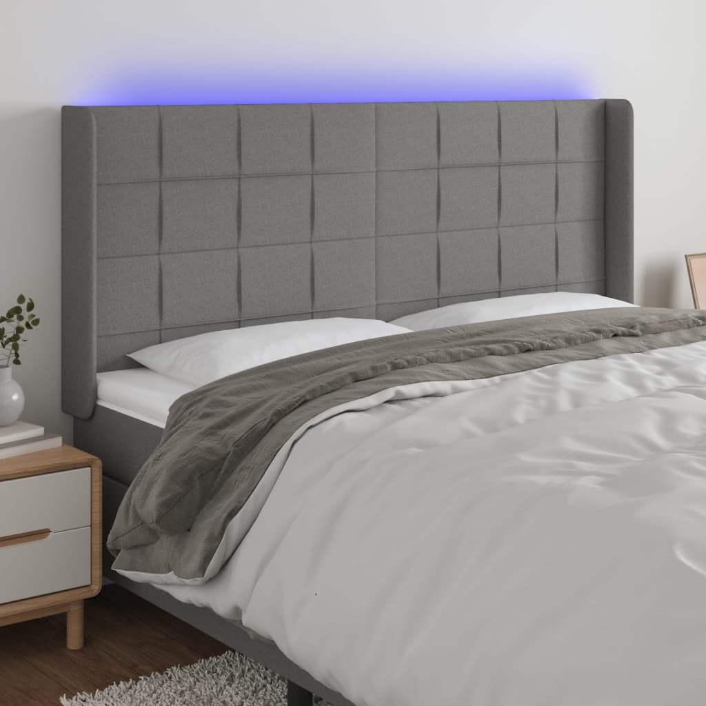 vidaXL Tête de lit à LED Gris foncé 183x16x118/128 cm Tissu