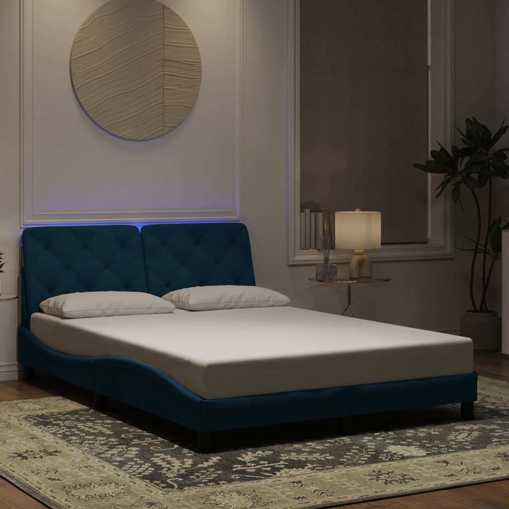vidaXL Cadre de lit avec lumières LED bleu 140x190 cm velours