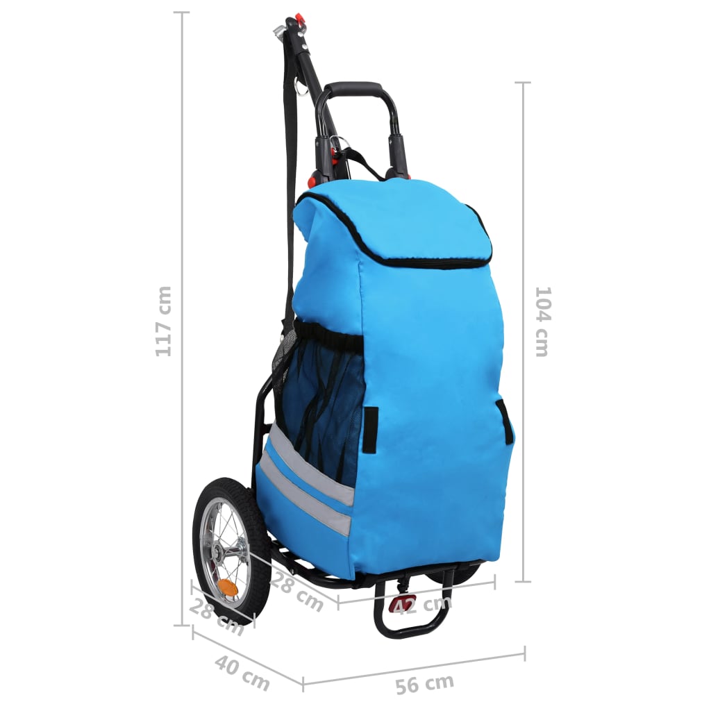 vidaXL Remorque de vélo pliable avec sac d'épicerie Bleu et noir
