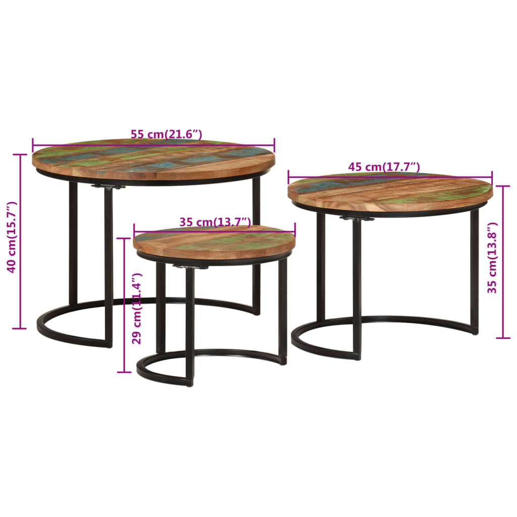 vidaXL Tables gigognes 3 pcs bois massif de récupération