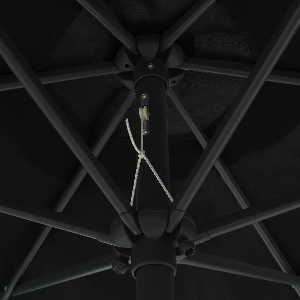 vidaXL Parasol avec LED et mât en aluminium 270 cm Noir