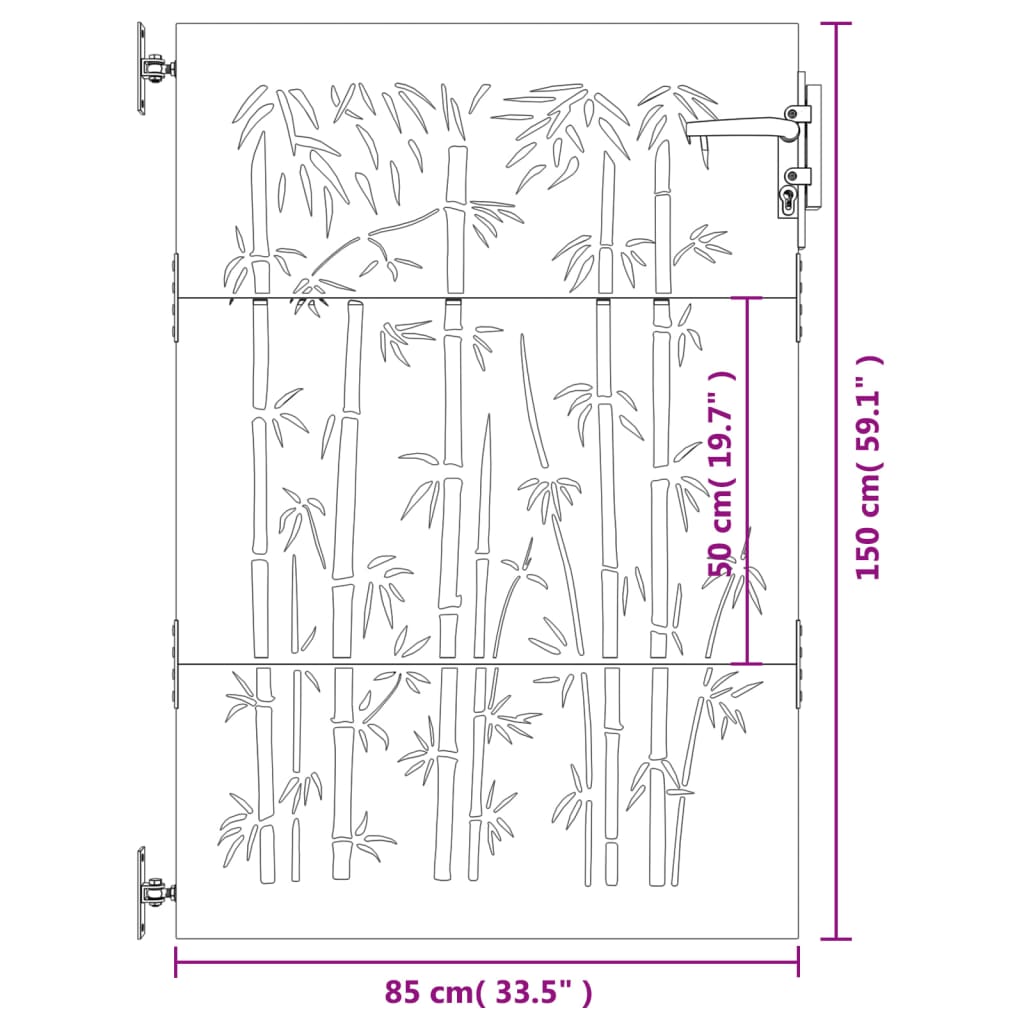 vidaXL Portail de jardin 85x150 cm acier corten design de bambou