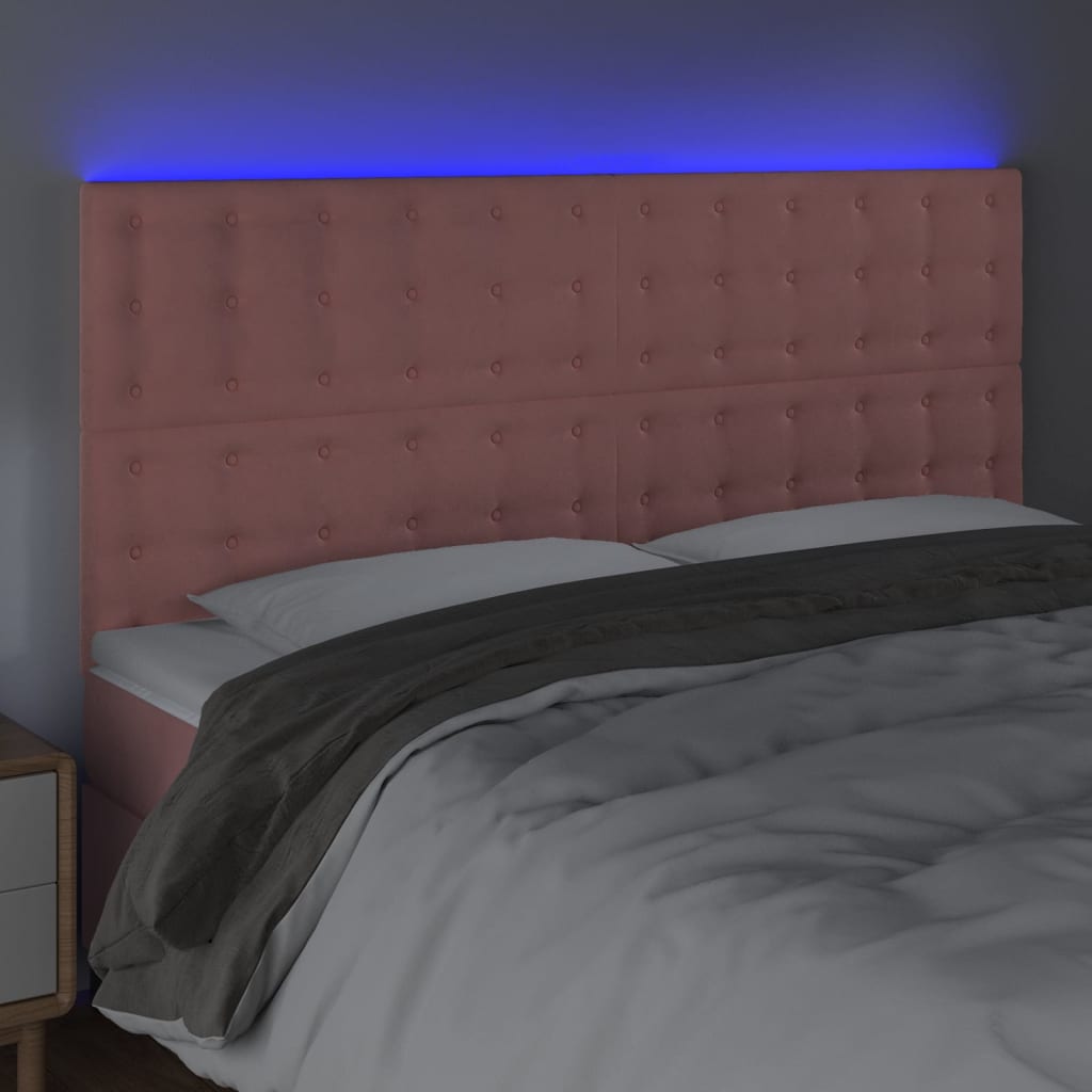 vidaXL Tête de lit à LED Rose 200x5x118/128 cm Velours