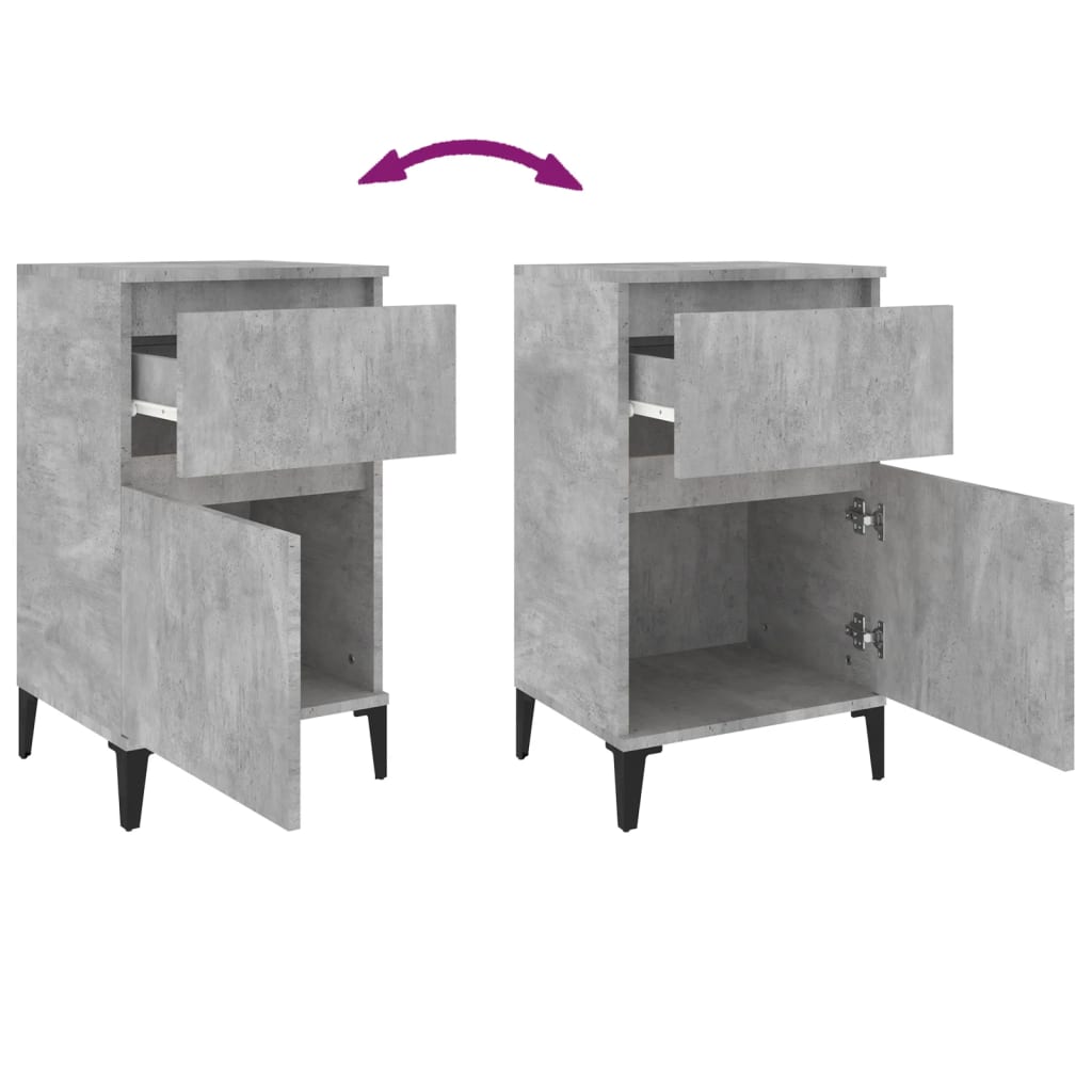 vidaXL Tables de chevet 2 pcs gris béton 40x35x70 cm