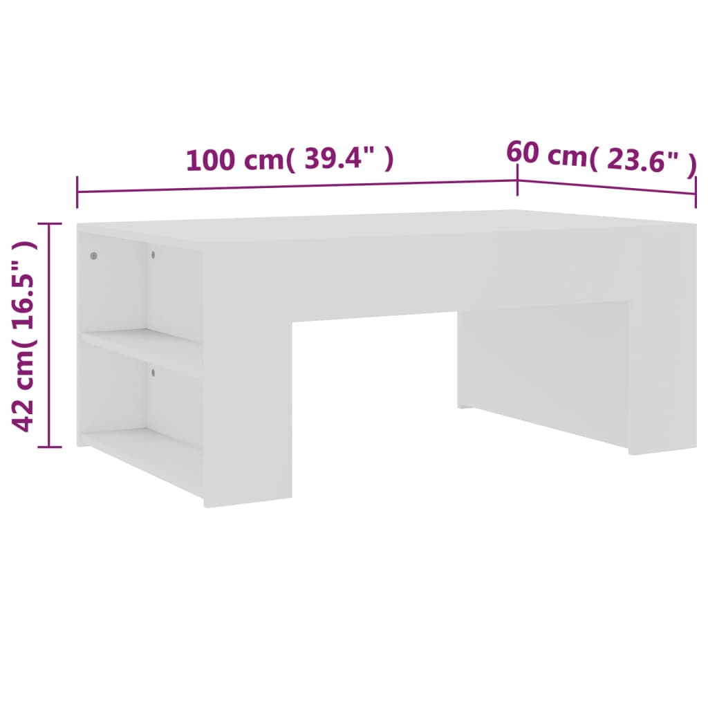 vidaXL Table basse Blanc 100x60x42 cm Aggloméré