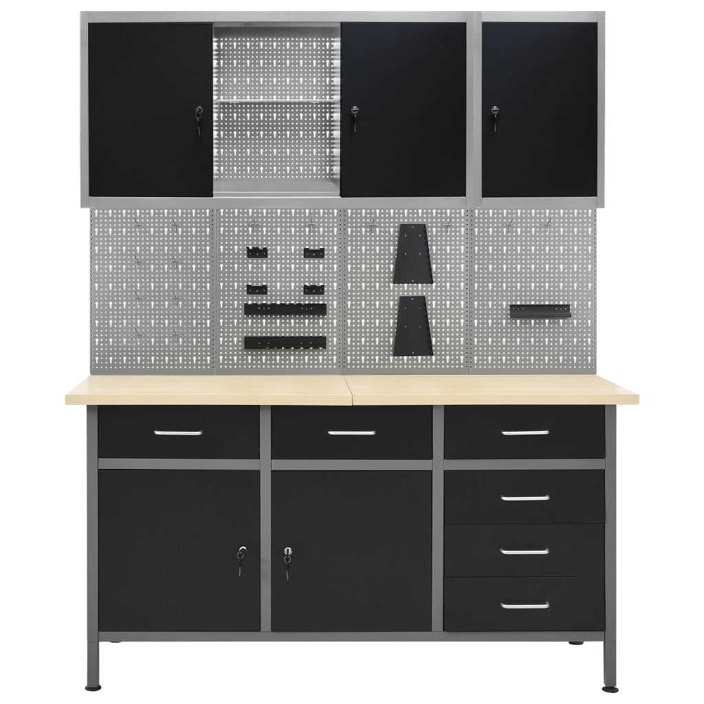 vidaXL Établi avec 4 panneaux muraux et 2 armoires