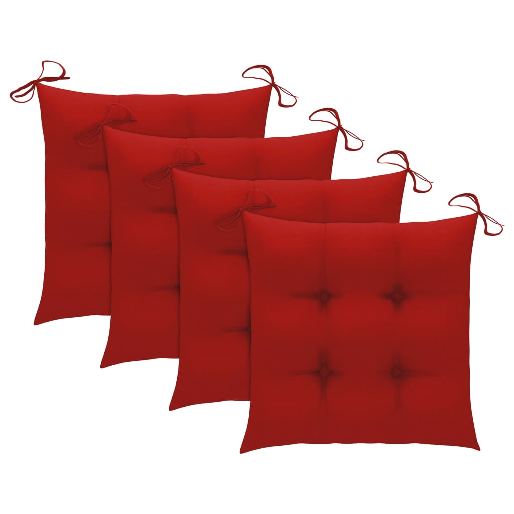 vidaXL Chaises de jardin avec coussins rouge 4 pcs Bois de teck massif