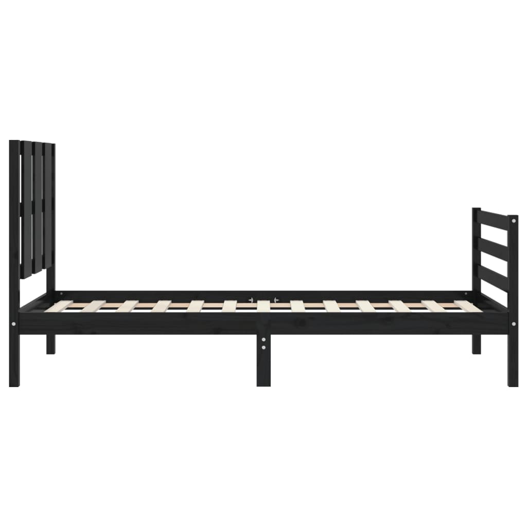 vidaXL Cadre de lit avec tête de lit noir 90x200 cm bois massif