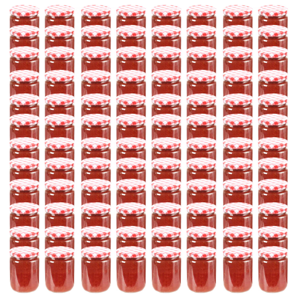 vidaXL Pots à confiture Couvercle blanc et rouge 96 pcs Verre 230 ml