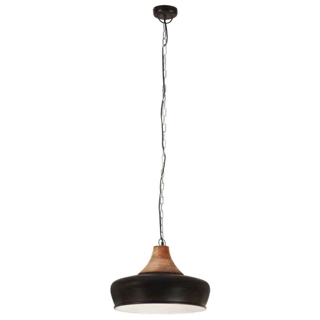 vidaXL Lampe suspendue industrielle Noir Fer et bois solide 26 cm E27