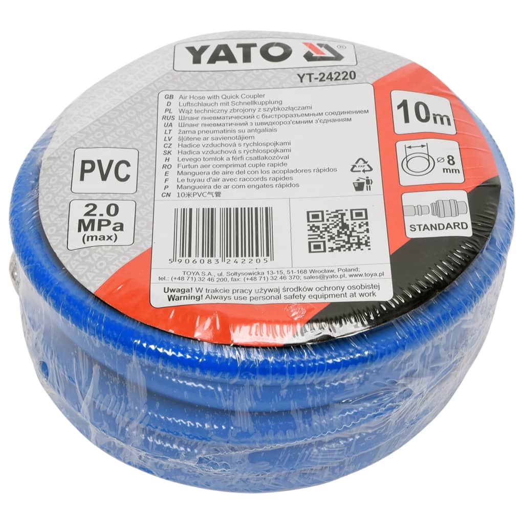 YATO Tuyau d'air avec raccord PVC 8 mm x 10 m Bleu