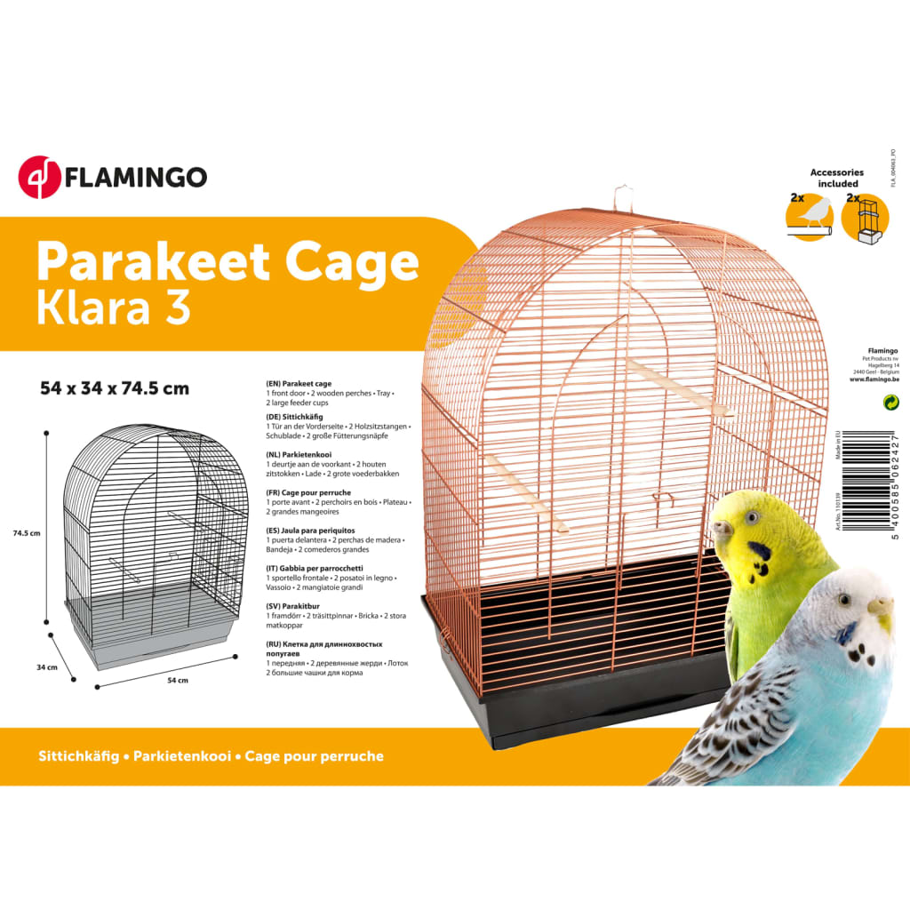 FLAMINGO Cage à perruches Klara 3 54x34x74,5 cm Cuivre