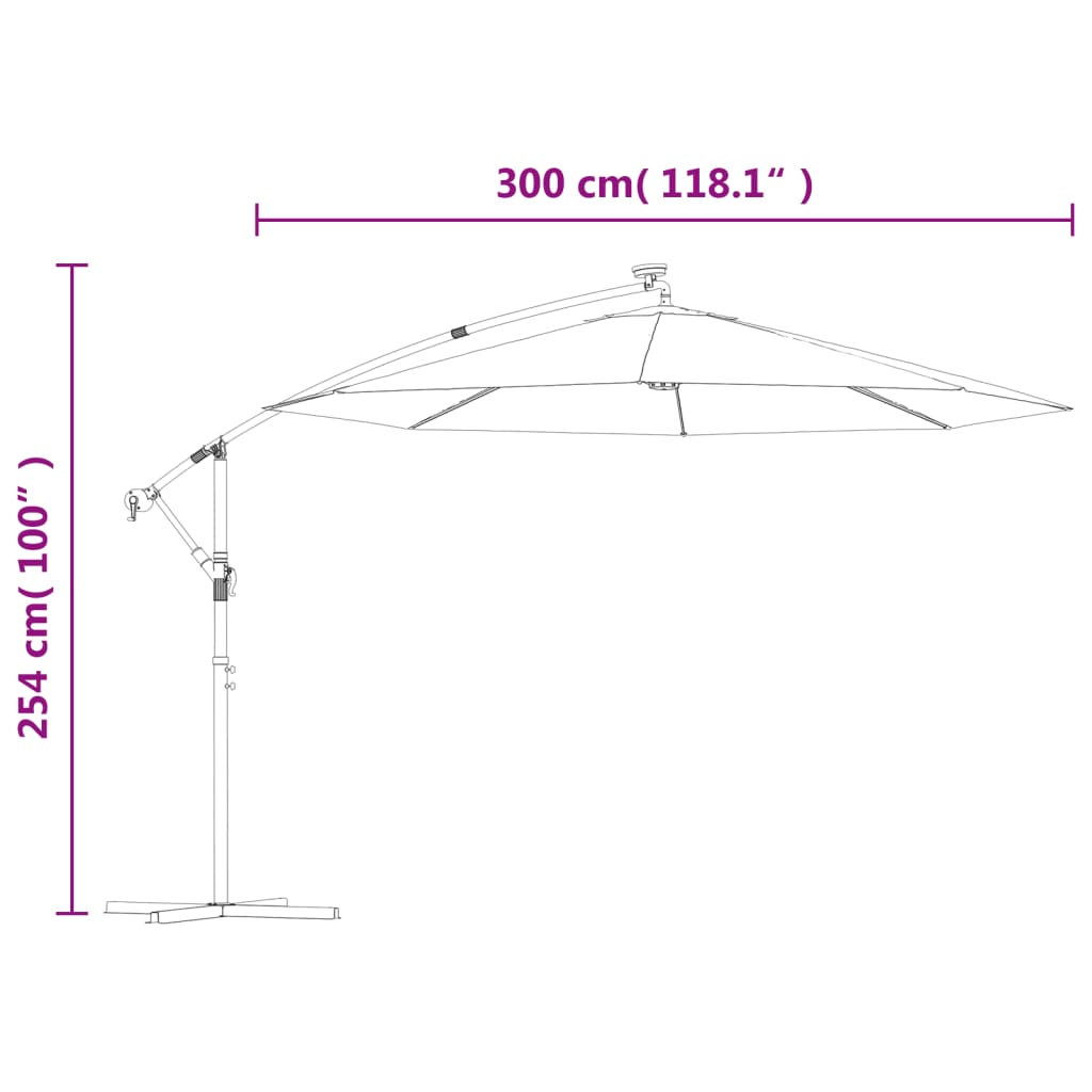 vidaXL Parasol déporté à LED et mât en acier 300 cm Noir