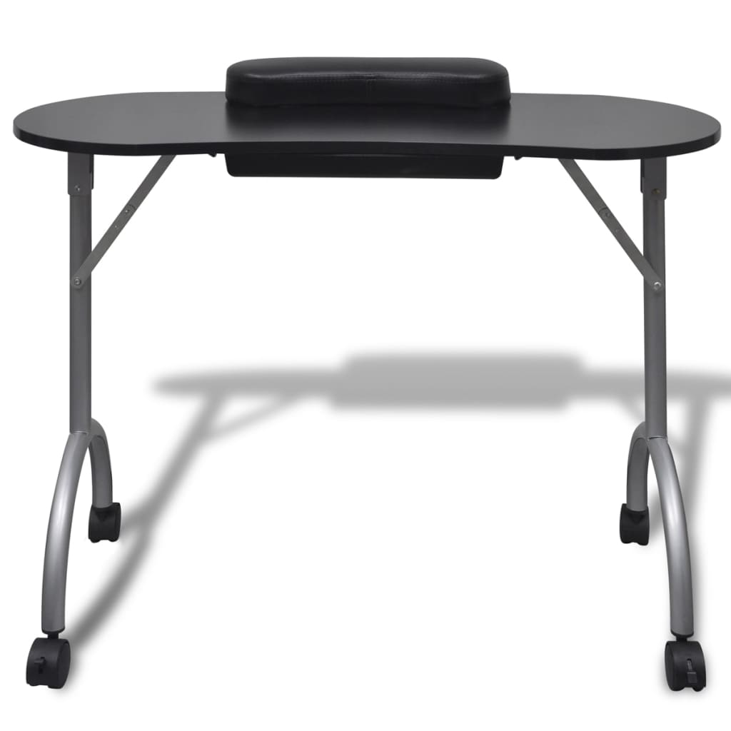 vidaXL Table à manucure pliable avec roulettes Noir