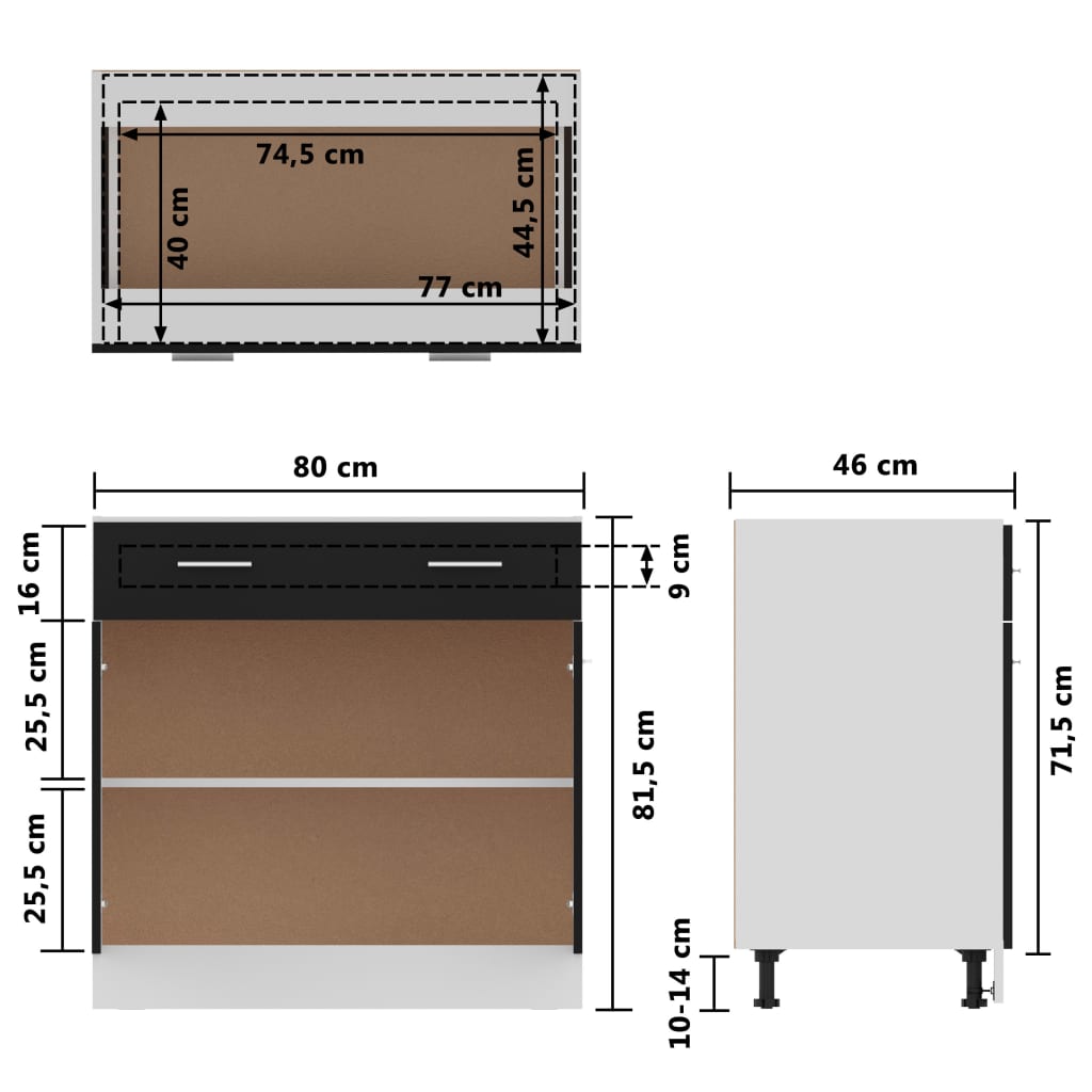 vidaXL Armoire de plancher à tiroir Noir 80x46x81,5 cm Aggloméré