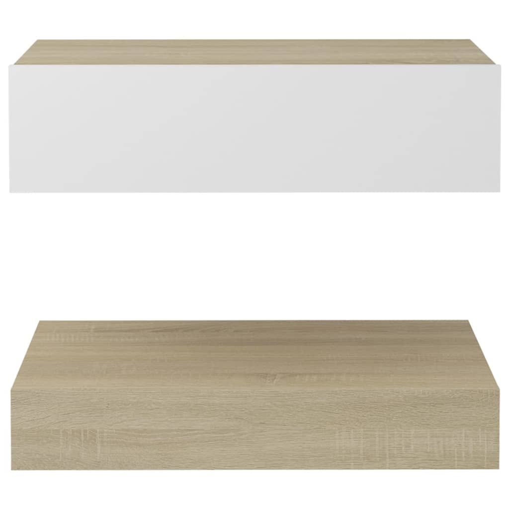 vidaXL Tables de chevet 2 pcs Blanc et chêne sonoma 60x35 cm Aggloméré