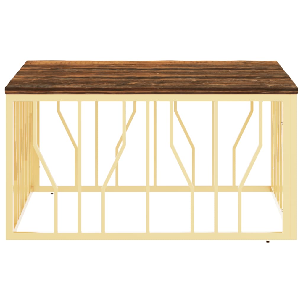 vidaXL Table basse doré acier inoxydable et bois massif récupération