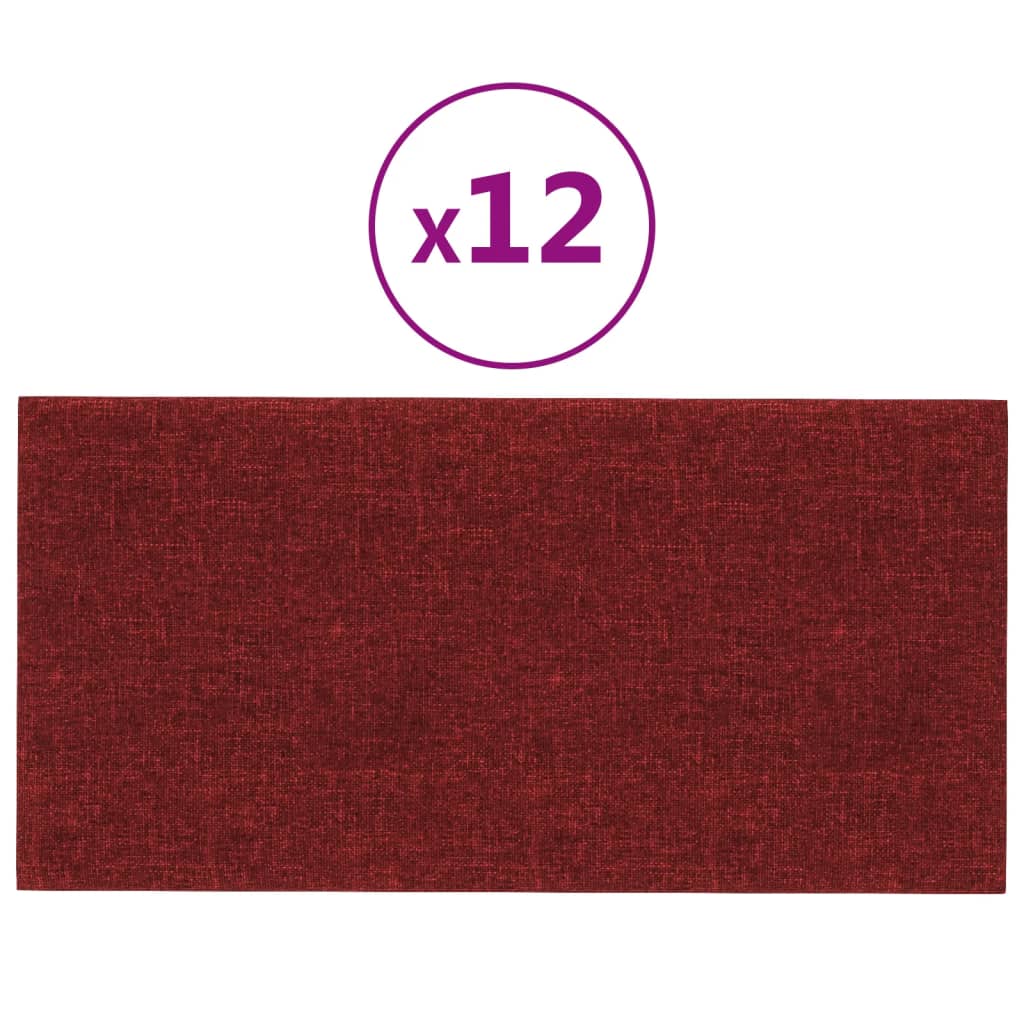 vidaXL Panneaux muraux 12 pcs Rouge bordeaux 30x15 cm Tissu 0,54 m²