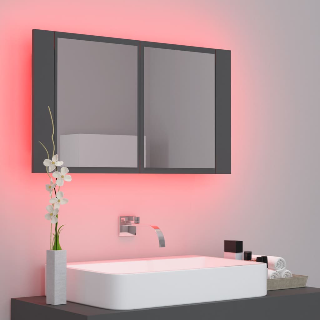 vidaXL Armoire de salle de bain à miroir LED Gris 80x12x45 Acrylique