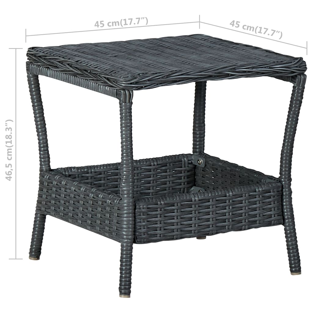 vidaXL Table de jardin Gris foncé 45x45x46,5 cm Résine tressée