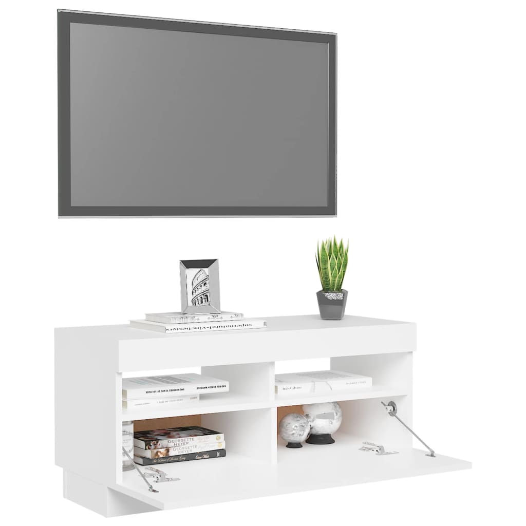 vidaXL Meuble TV avec lumières LED Blanc 80x35x40 cm