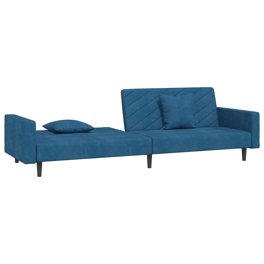 vidaXL Canapé-lit à 2 places avec deux oreillers Bleu Velours