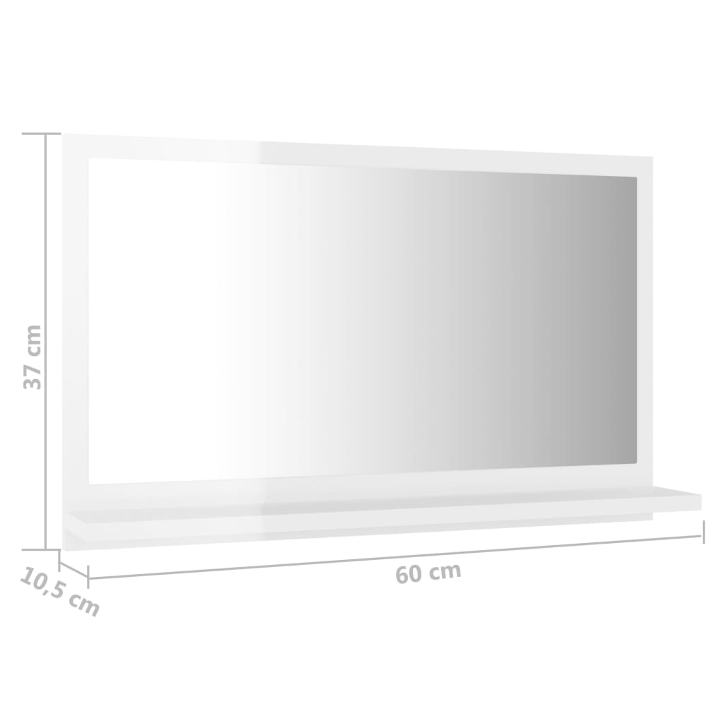 vidaXL Miroir de salle de bain Blanc brillant 60x10,5x37 cm Aggloméré
