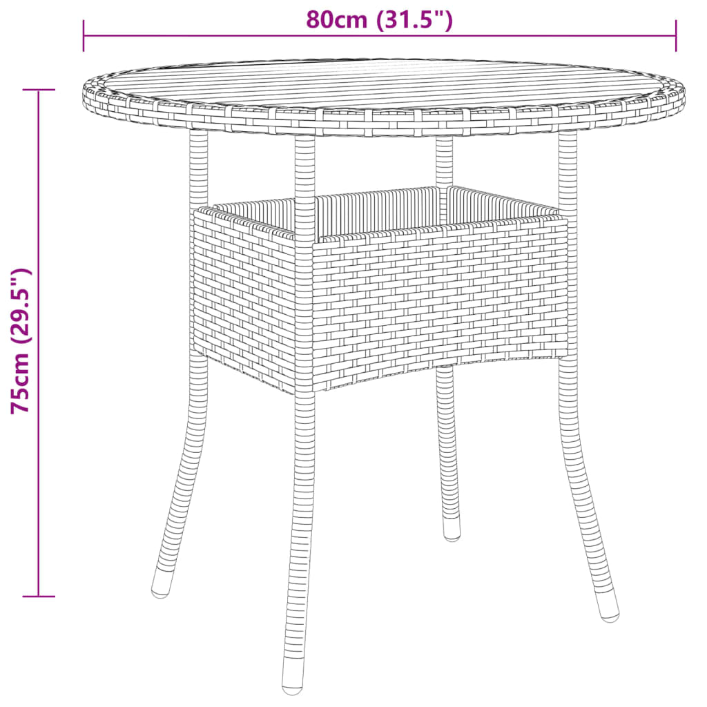 vidaXL Table de jardin Ø80x75 cm Résine tressée et bois d'acacia Gris