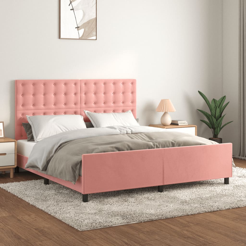vidaXL Cadre de lit avec tête de lit Rose 160x200 cm Velours