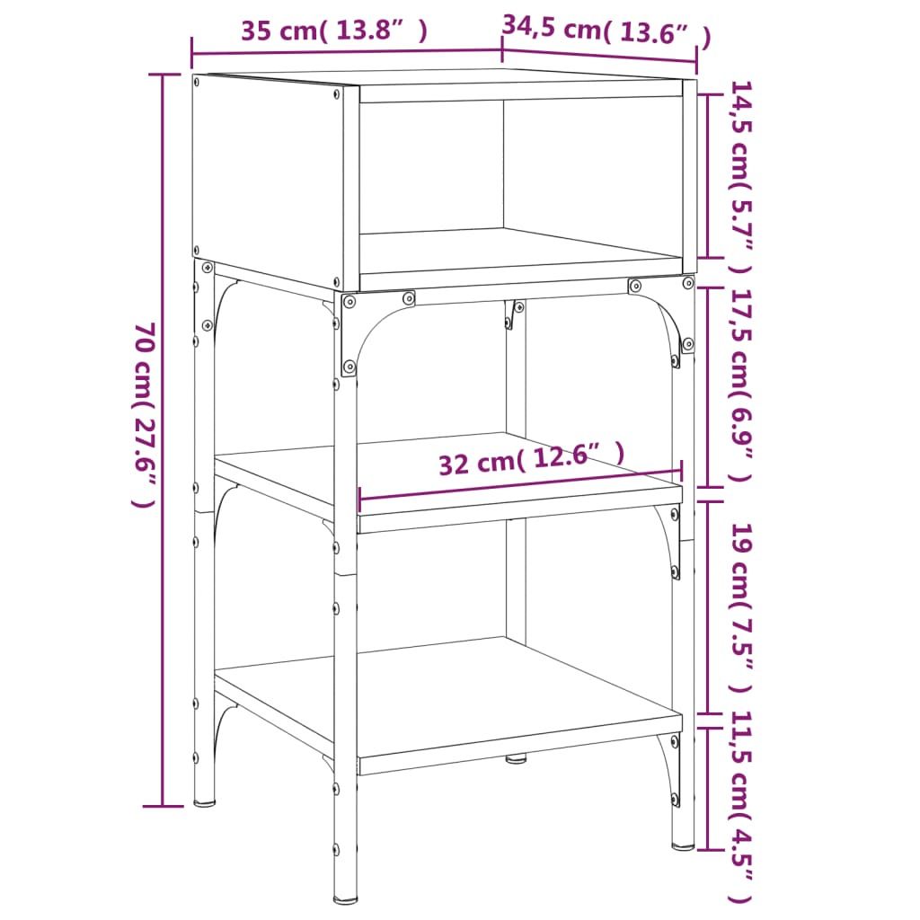 vidaXL Table de chevet sonoma gris 35x34,5x70 cm bois d'ingénierie