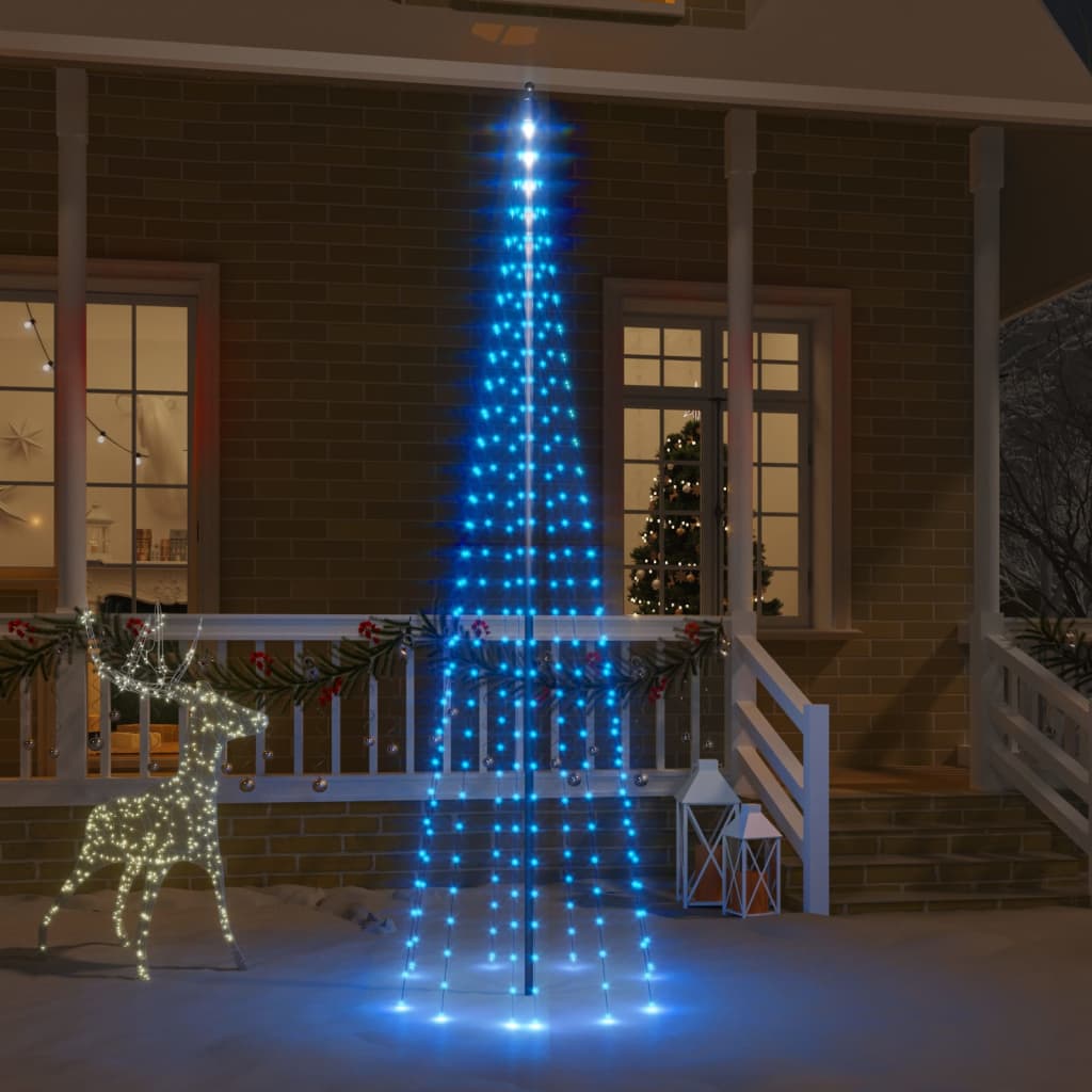 vidaXL Sapin de Noël sur mât de drapeau 310 LED Bleues 300 cm
