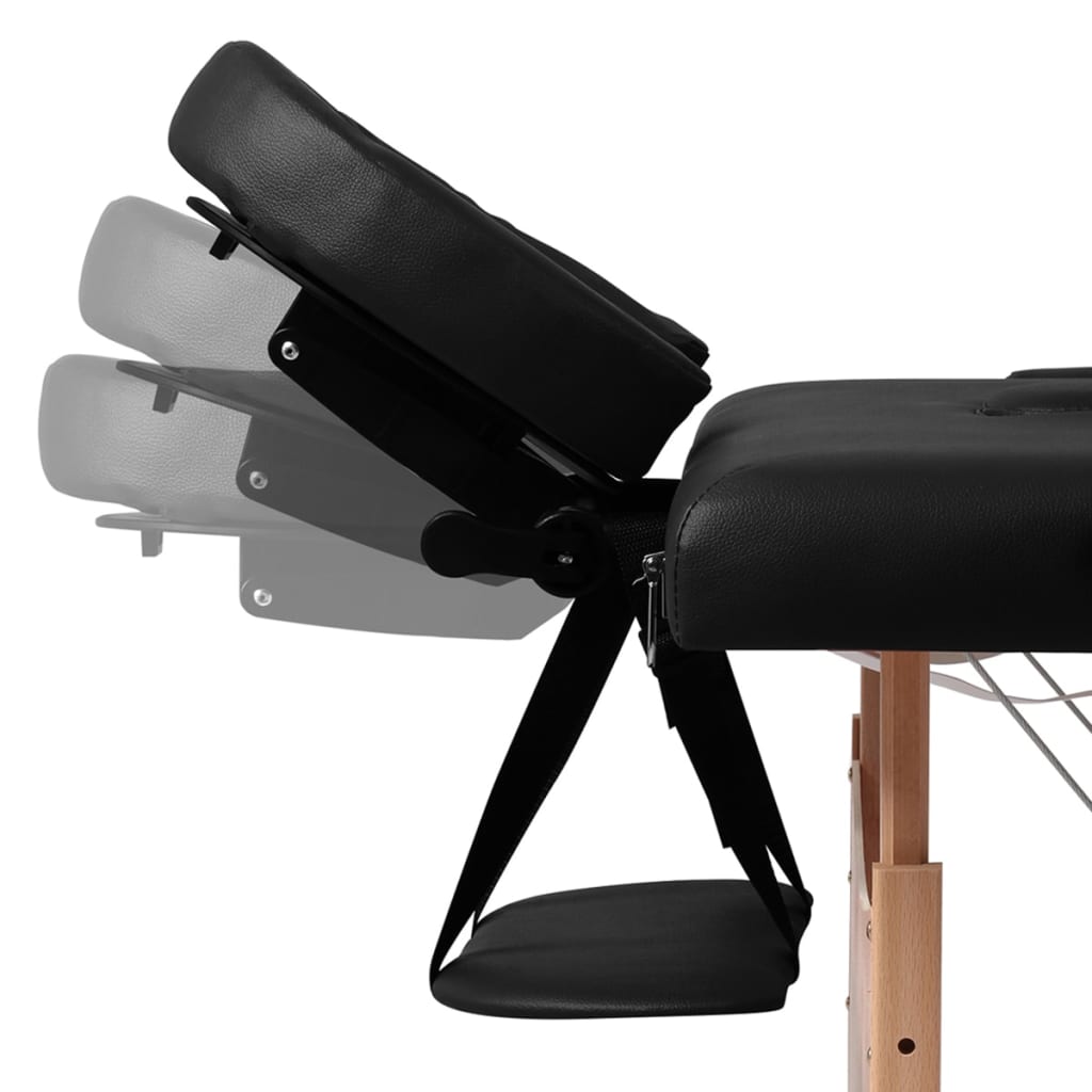 vidaXL Table pliable de massage Noir 3 zones avec cadre en bois