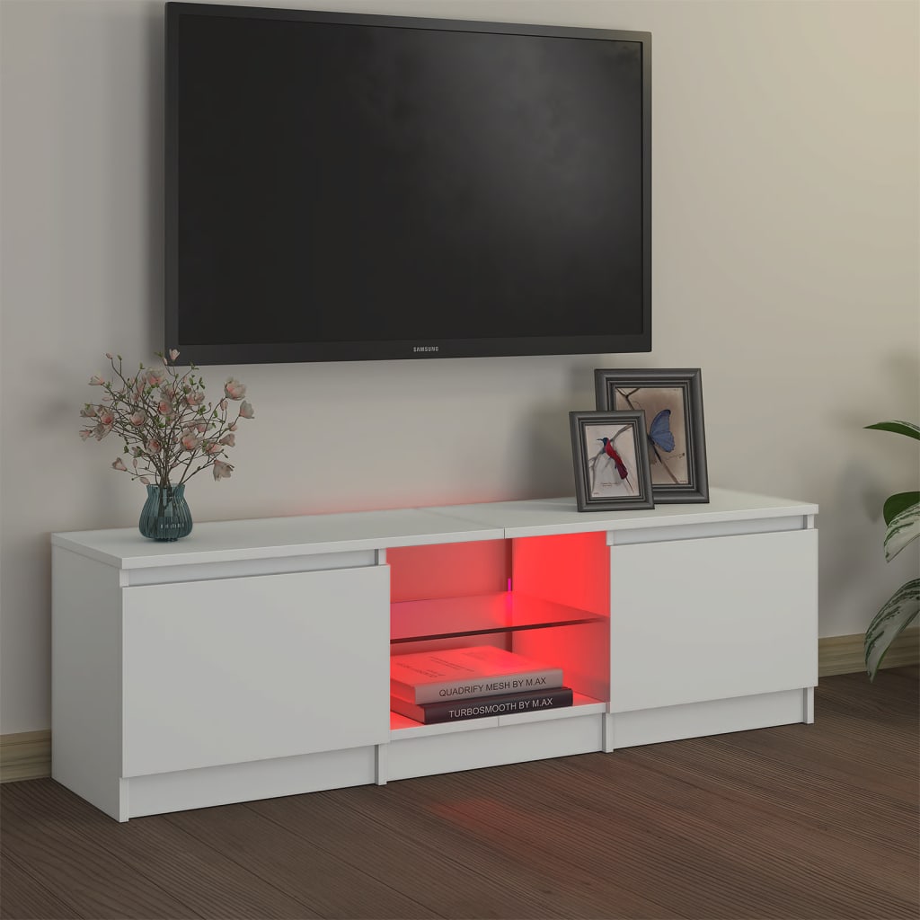 vidaXL Meuble TV avec lumières LED Blanc 120x30x35,5 cm