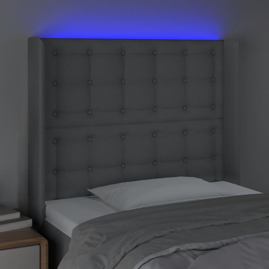 vidaXL Tête de lit à LED Gris clair 103x16x118/128 cm Tissu