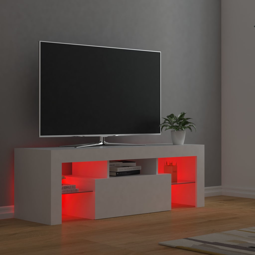 Meuble TV de 120 cm avec éclairage LED en bois et verre blanc VidaXL 804301  - Habitium®