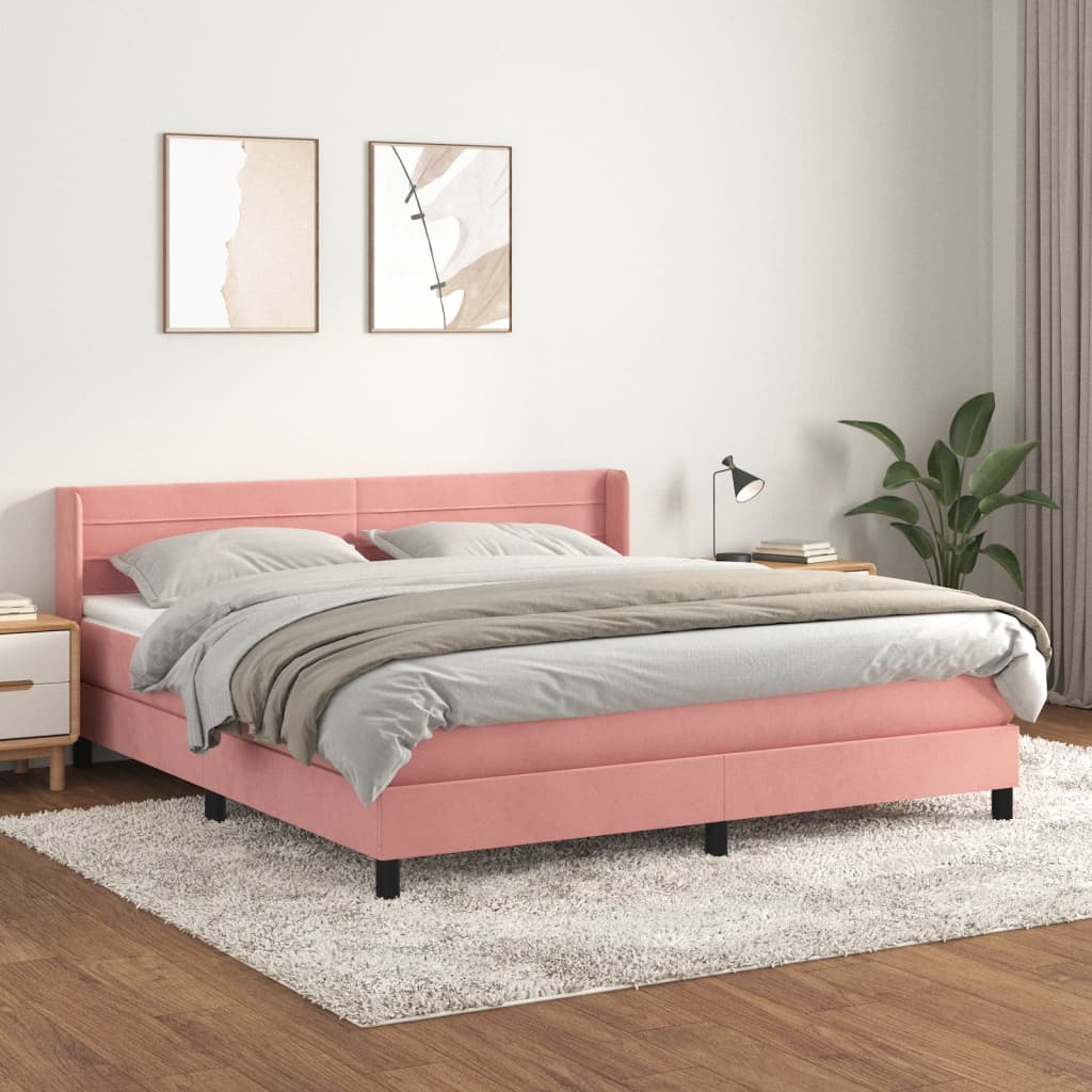 vidaXL Sommier à lattes de lit avec matelas Rose 160x200 cm Velours