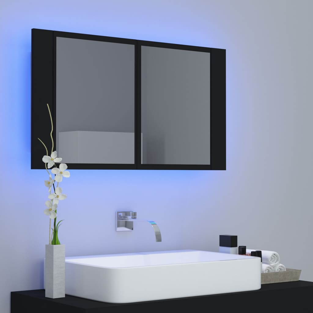 vidaXL Armoire de salle de bain à miroir à LED Noir 80x12x45 cm