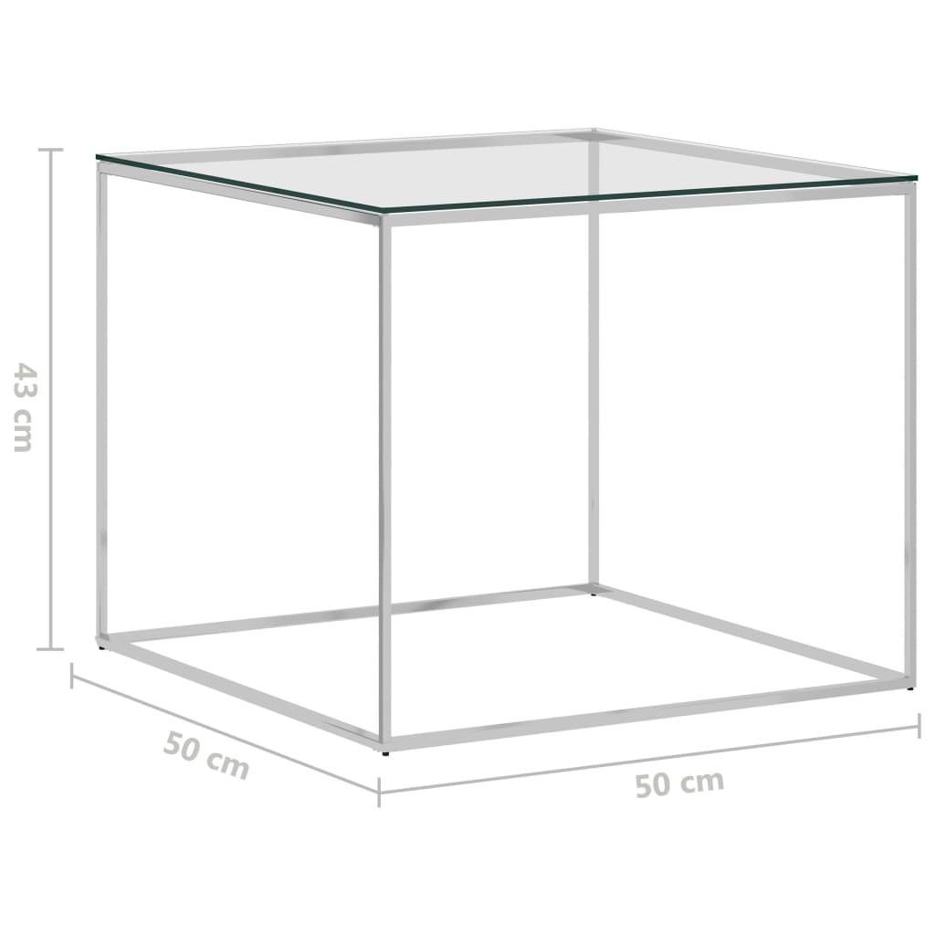 vidaXL Table basse Argenté 50x50x43 cm Acier inoxydable et verre