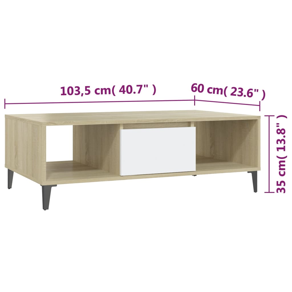 vidaXL Table basse blanc chêne sonoma 103,5x60x35 cm bois d'ingénierie