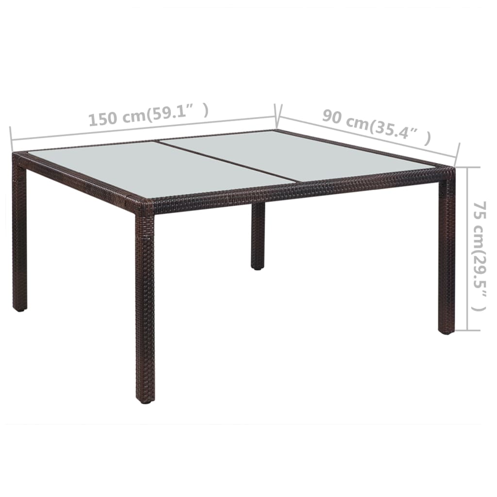 vidaXL Table de jardin 150x90x75 cm Marron Résine tressée et verre