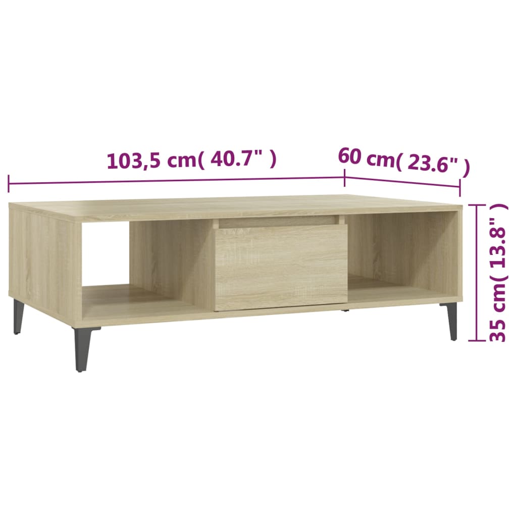 vidaXL Table basse chêne sonoma 103,5x60x35 cm bois d'ingénierie