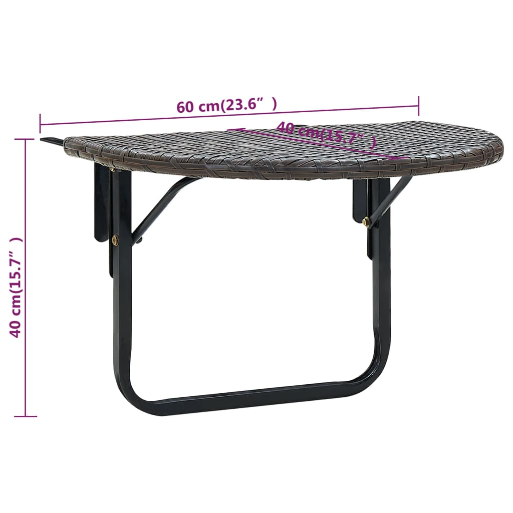 vidaXL Table de balcon Marron 60x60x40 cm Résine tressée