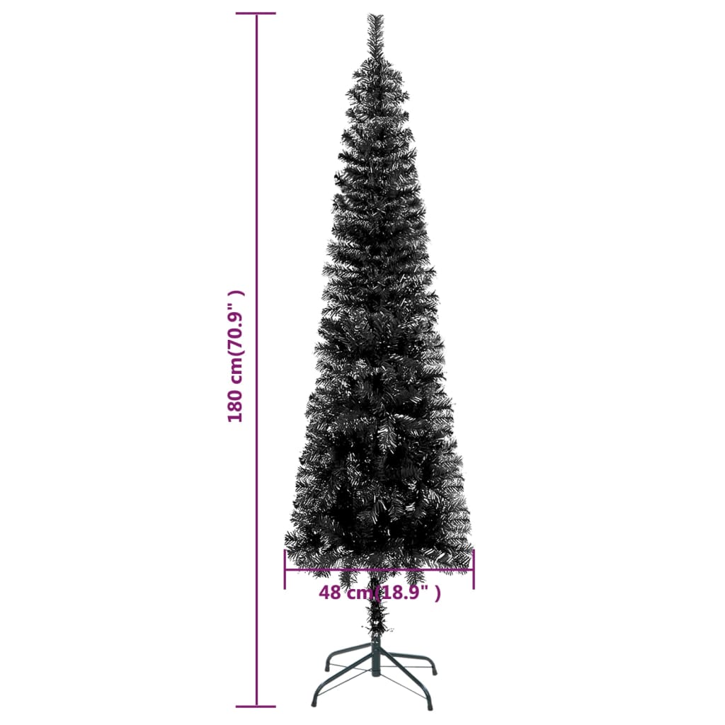 vidaXL Arbre de Noël mince pré-éclairé noir 180 cm