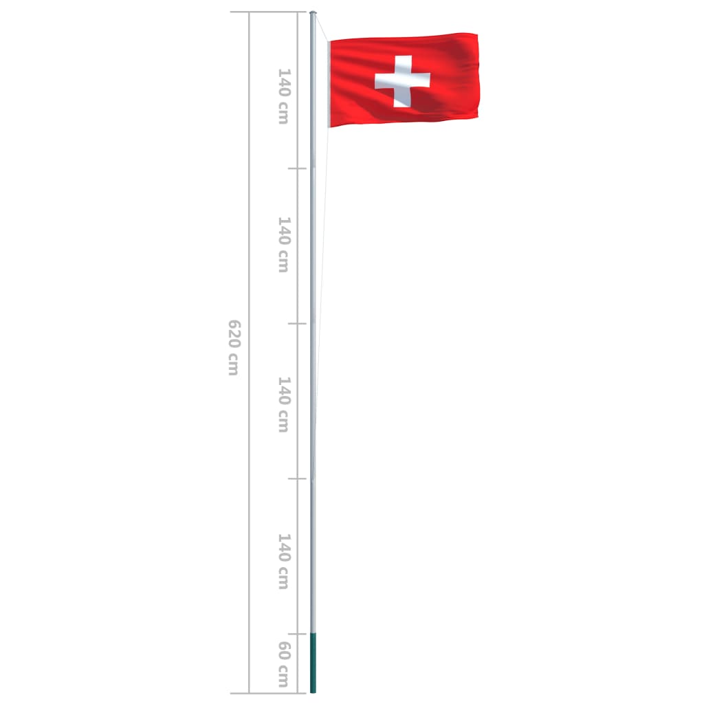 vidaXL Drapeau Suisse et mât en aluminium 6,2 m